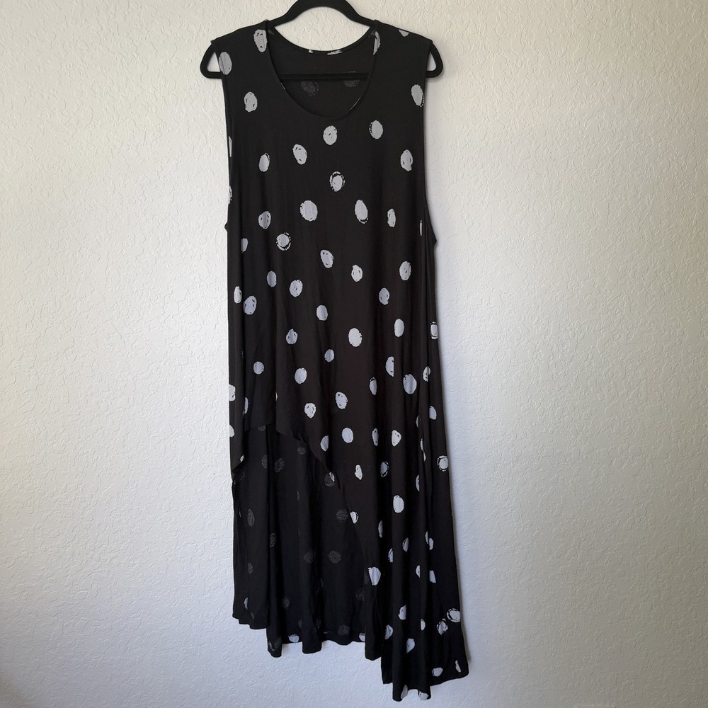 Alembika Sleeveless Tunic Top Lagenlook Artsy Dots Black Asymmetric NO SIZE TAG